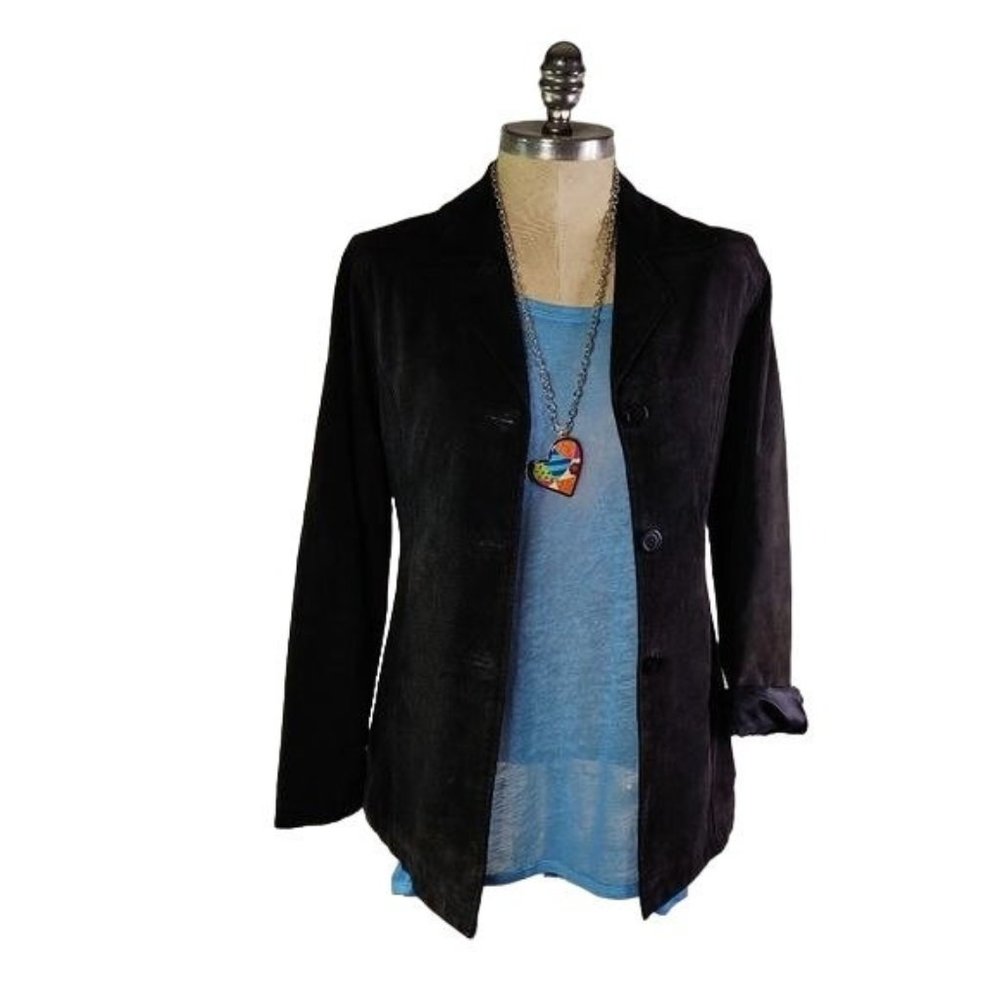 Will Smith Black Suede Leather Jacket Blazer Size Petite Small Fully Lined